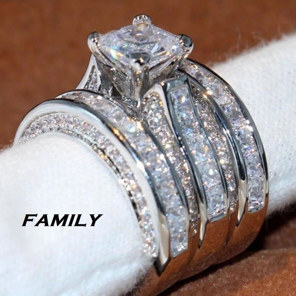 925 ELIFA BRIDAL 3P PRINCESS CUT WEDDING M2 RING SIZE 7